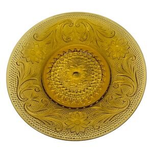 VTG Indiana Glass Tiara Daisy Sandwich Amber Saucer Floral Scroll Daisy Pattern‎